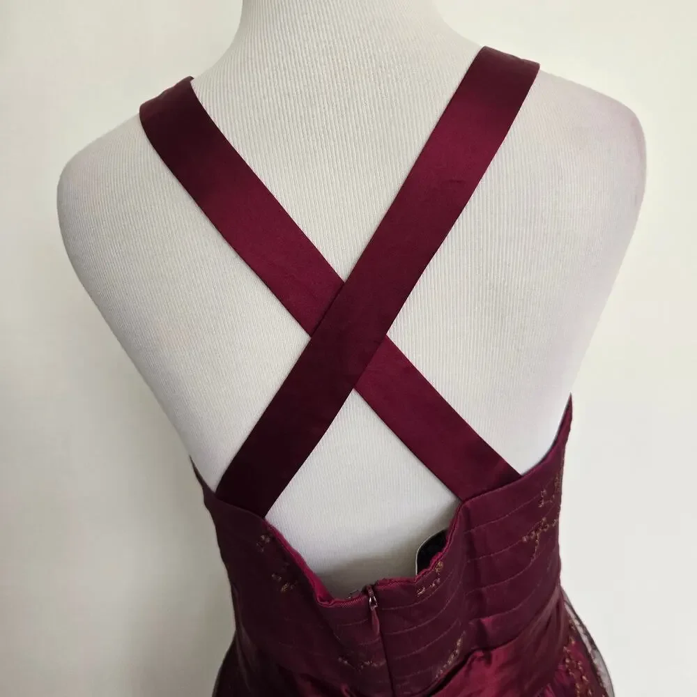 Vintage Y2K Babydoll Party Dress Embroidered Tulle Glam Prom Women Magenta 6 - Picture 7 of 15